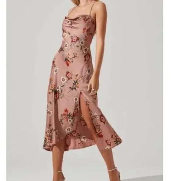 ASTR Gaia Midi Dress Floral Print Dark Blush Size S - Picture 1 of 11